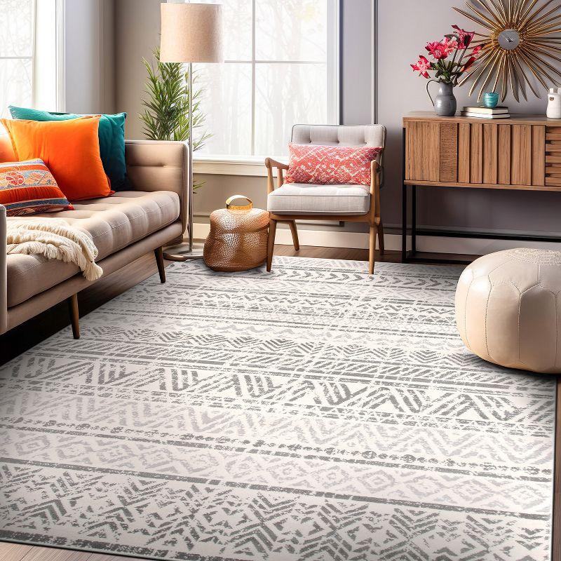 World Rug Gallery Geometric Distressed Bohemian Gray 6'6" x 9' Area Rug