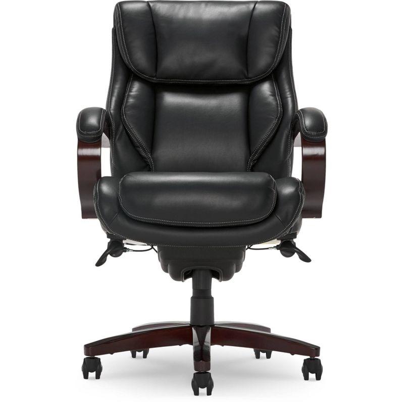 La-Z-Boy La-Z-Boy Bellamy Executive Office Chair with Memory Foam Cushions, Real Wood Arms and Swivel Base, Waterfall Seat Edge, Faux Bonded Leather