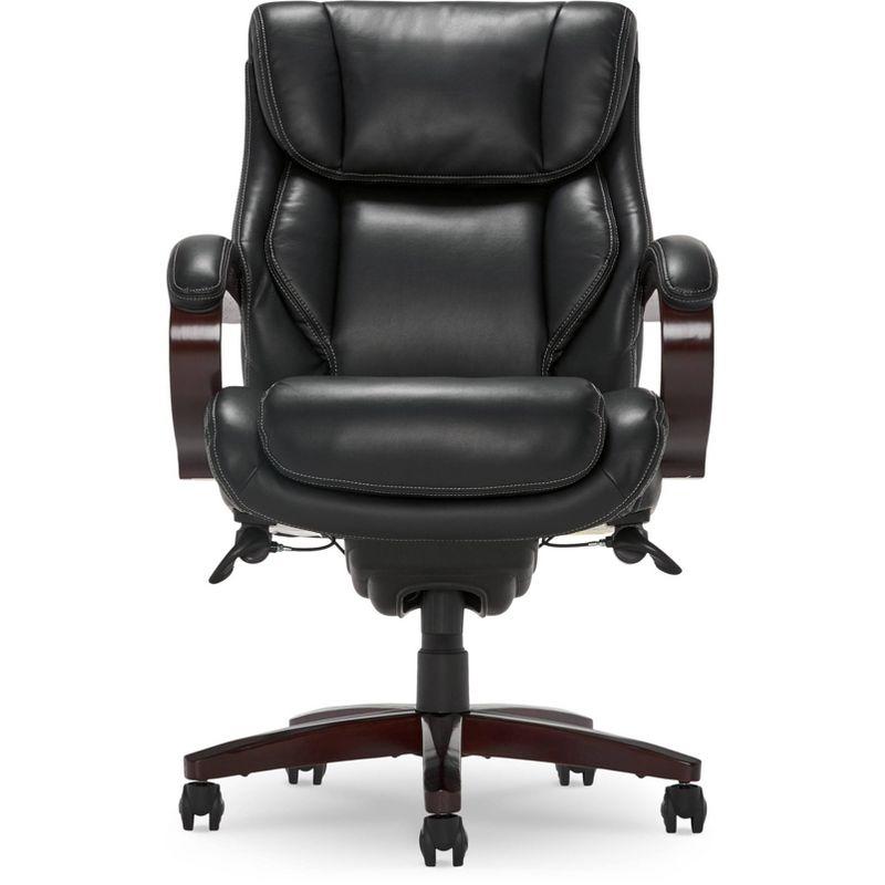 Black Leather High-Back Executive Office Chair with Wood Frame