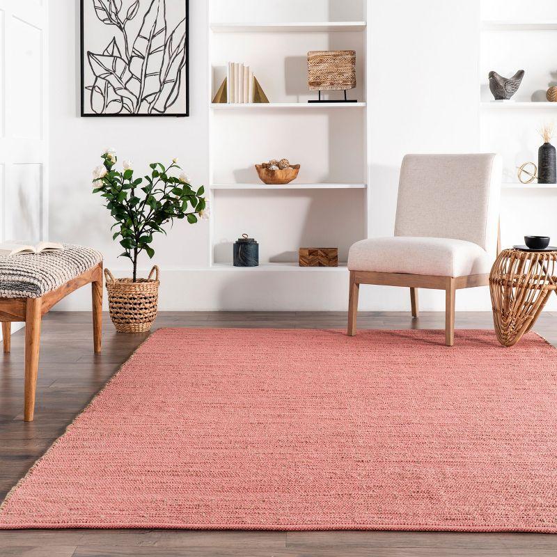 Nuloom 4x6 Elfriede Jute & Cotton Hand Woven Indoor Area Rug, Pink, Solid Rustic Farmhouse Style Natural Fiber Bedroom, Living Room,
