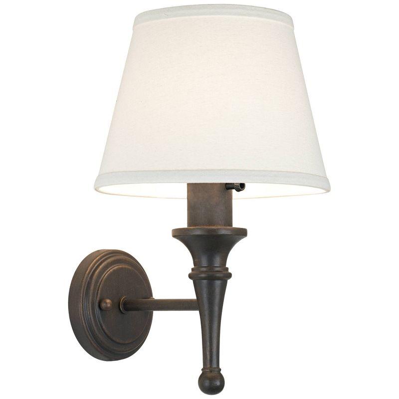 Regency Hill Braidy Farmhouse Rustic Wall Lamp Bronze Metal Plug-in 7" Light Fixture Ivory Empire Shade for Bedroom Bedside Reading Living Room Home