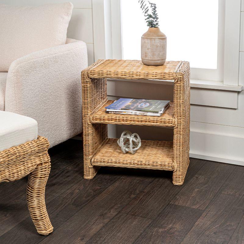 Natural Rattan and Mango Wood 3-Tier End Table