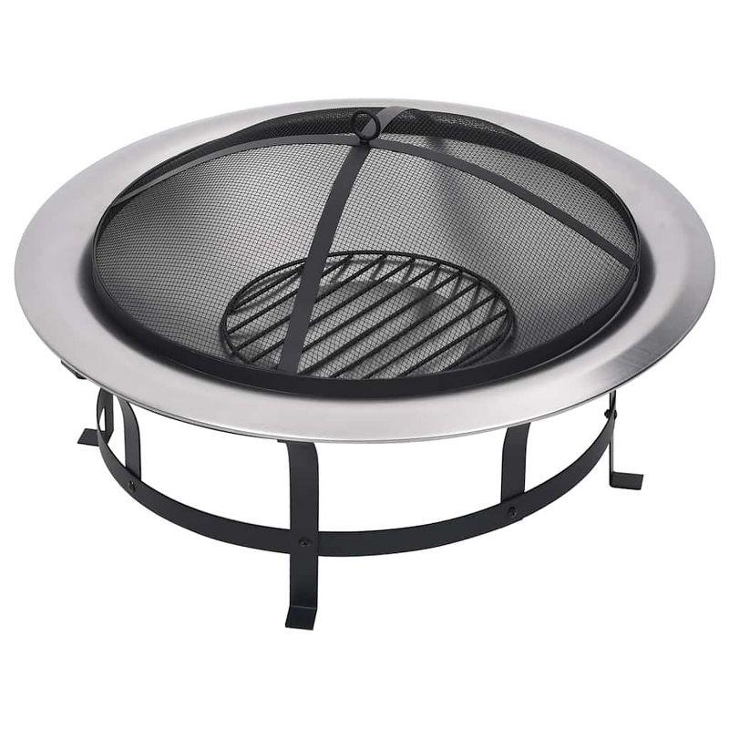 vidaXL Outdoor Fire Pit with Grill Stainless Steel 29.9 in.