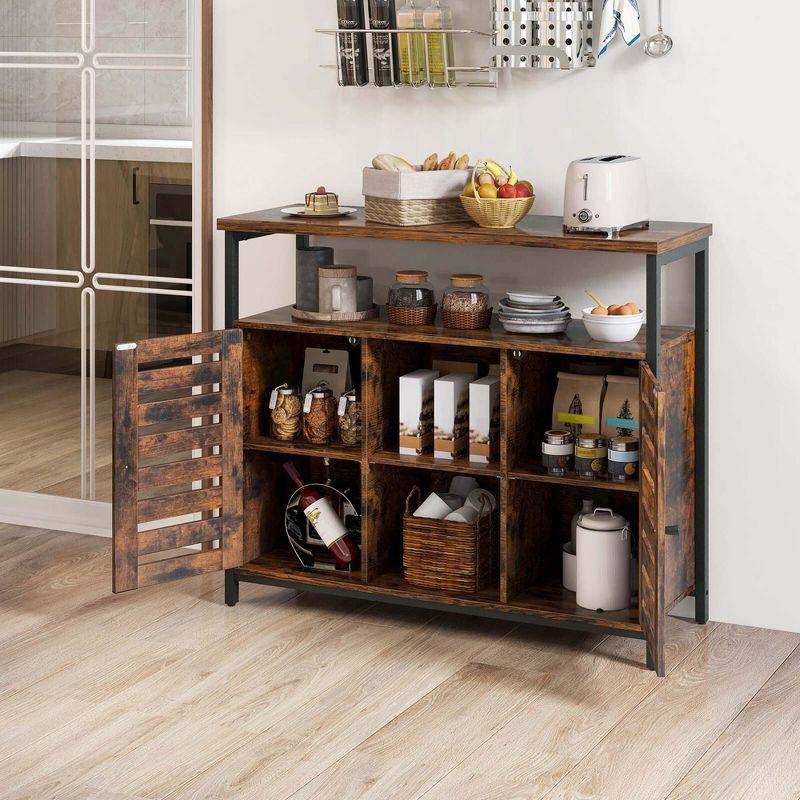 Rustic Brown MDF Industrial Buffet Cabinet with Adjustable Shelves