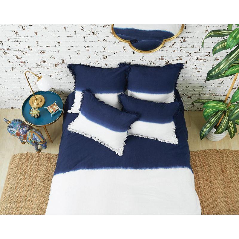 Indigo and White Cotton Queen Bedspread Cover with Fringe