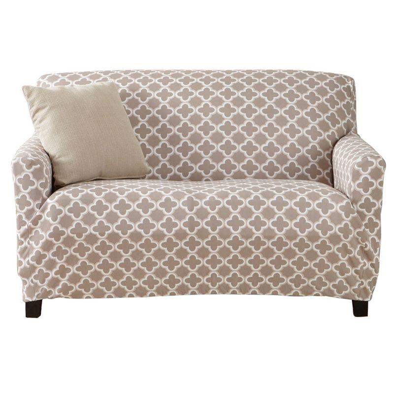 Beige Stretch Printed Loveseat Slipcover