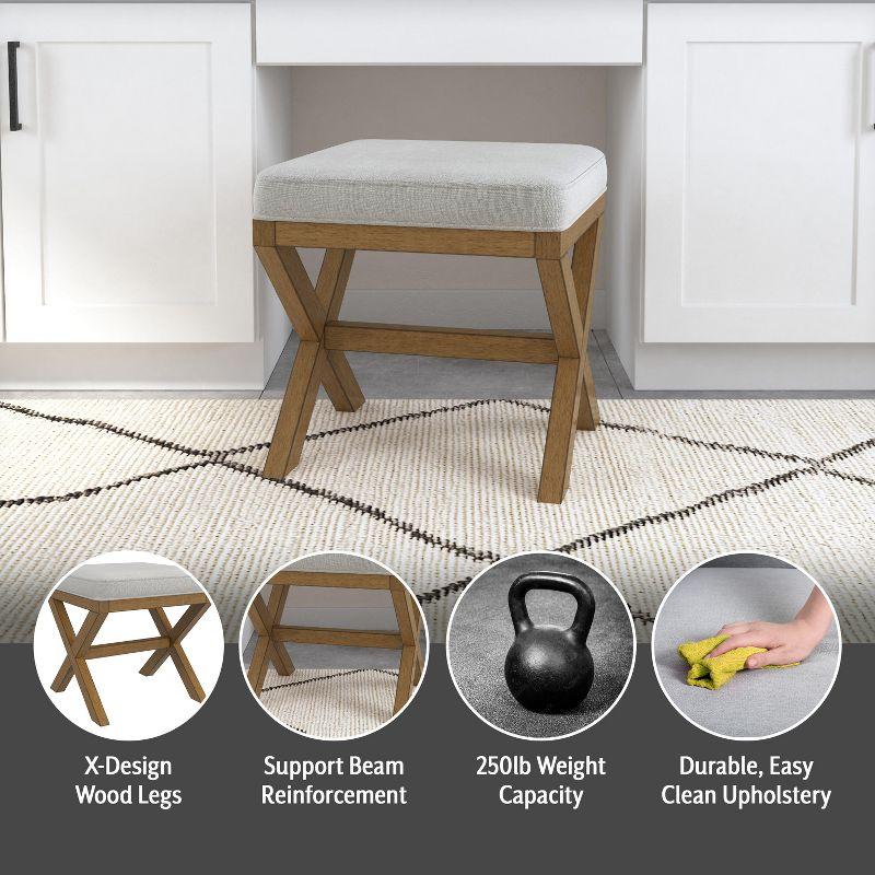 Hillsdale Furniture 18.5" Somerset Backless Wood Vanity Stool Fog: Padded Ottoman Bench, Polyester Upholstery