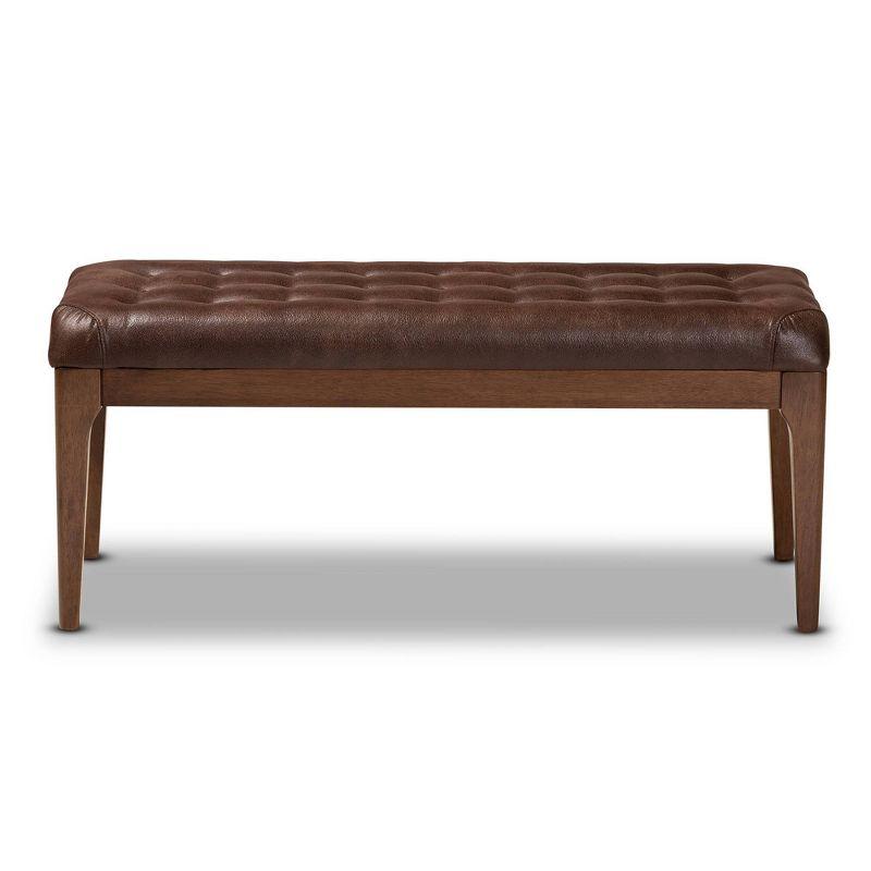 Walsh Mid-Century Modern Dark Brown Faux Leather and Walnut Wood Dining Bench