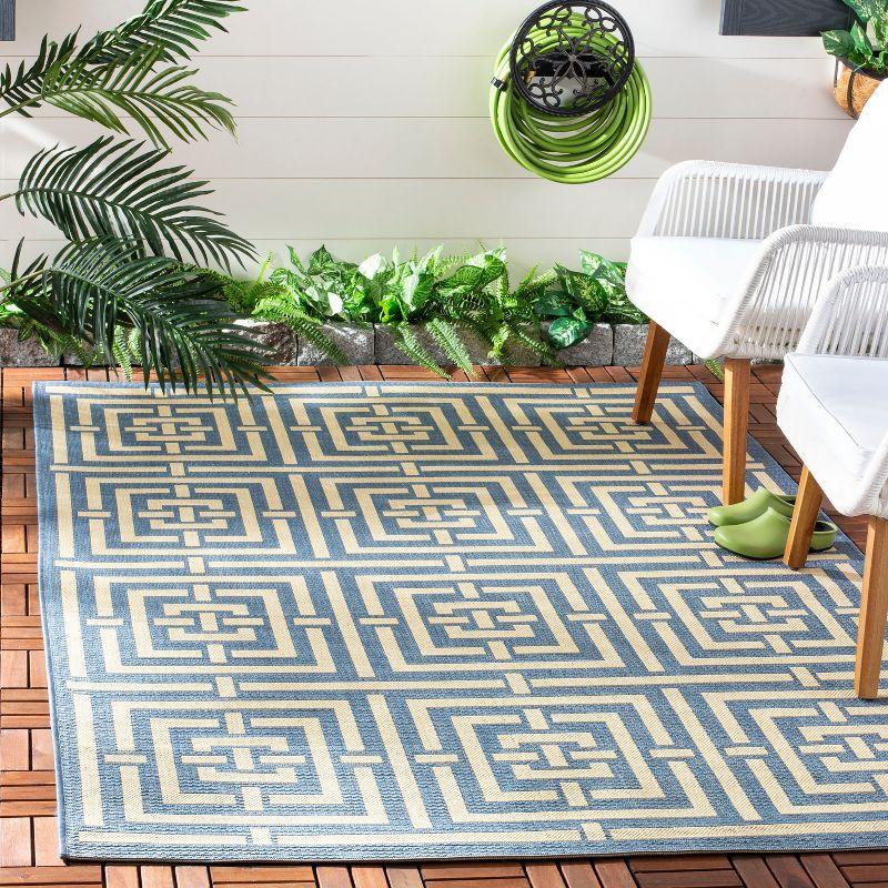 Chic Blue/Bone Geometric 9' x 12' Indoor/Outdoor Synthetic Area Rug