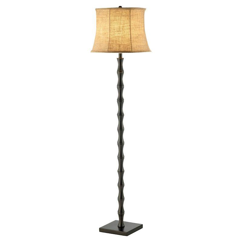 62" Black Metal and Burlap 3-Way Floor Lamp