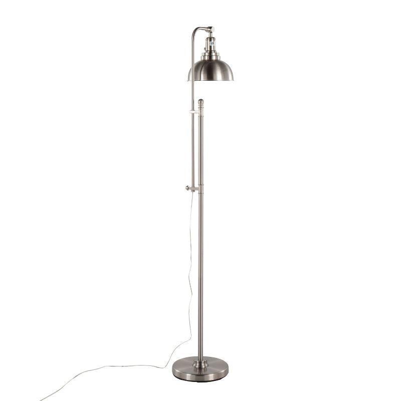 LumiSource Emery Industrial Floor Lamp in Nickel: Modern Arc Design, UL Listed, Metal Shade