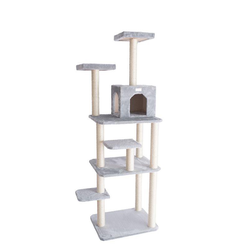 GleePet GP787408 74-Inch Real Wood Cat Tree With Seven Levels, Beige/Silver Gray