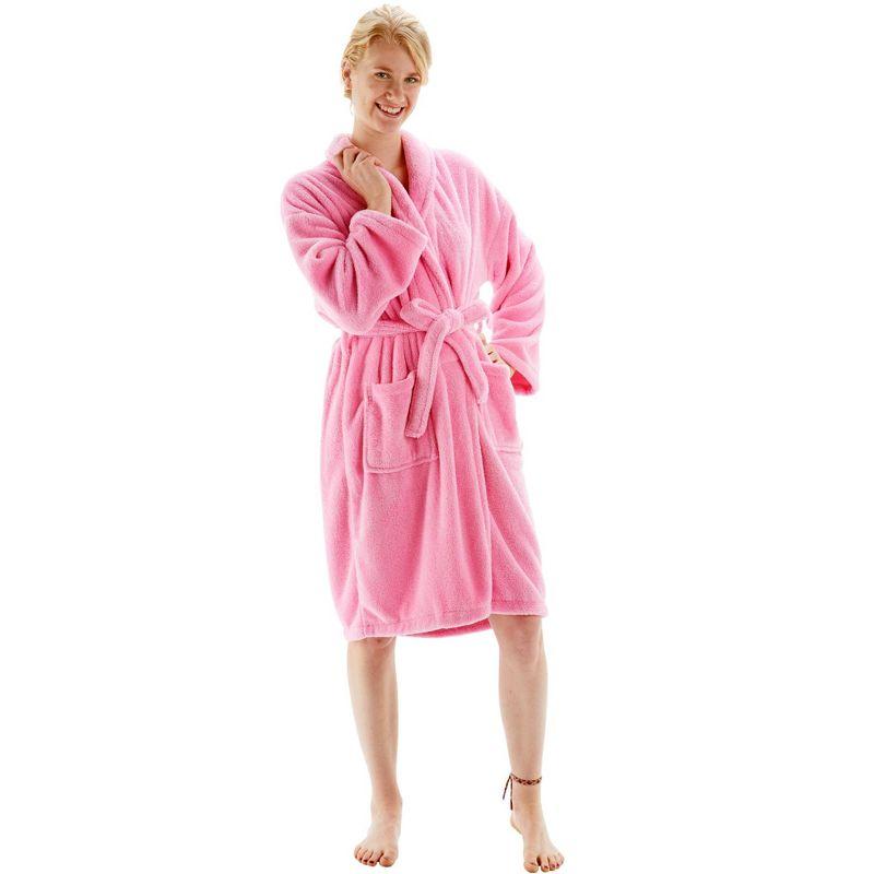 Bare Cotton 100% Microfiber Fleece Above Knee Bathrobe with Pockets