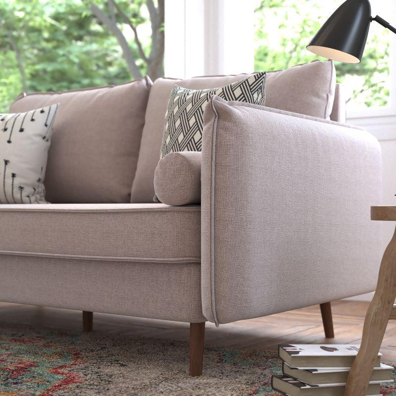 Flash Furniture Evie Mid-Century Modern Sofa with Faux Linen Fabric Upholstery & Solid Wood Legs in Taupe