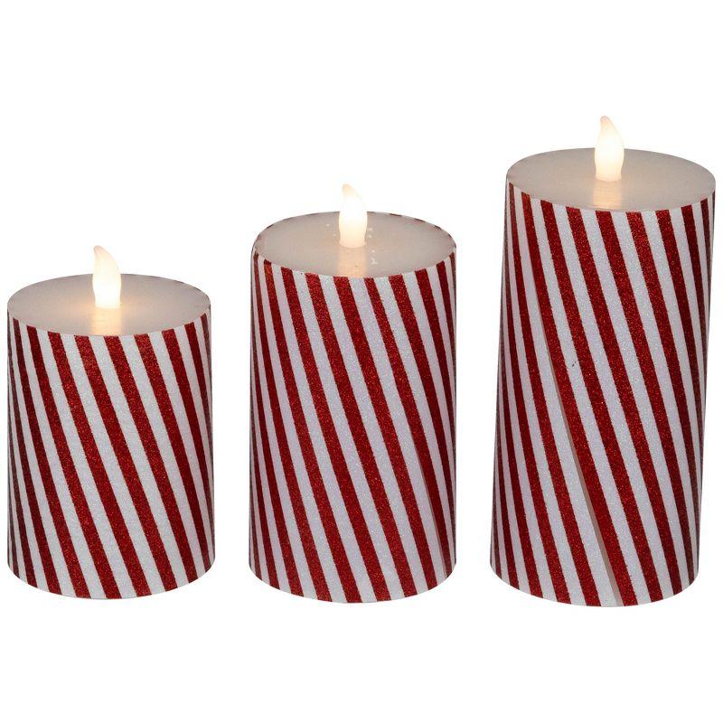 Northlight LED Flickering Flameless Candy Cane Striped Christmas Wax Pillar Candles - 6" - Set of 3