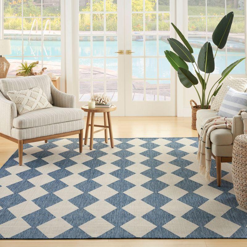Nourison Positano Retro Diamond Flatweave Indoor Outdoor Low Pile Area Rug Navy Blue 6' x 9'