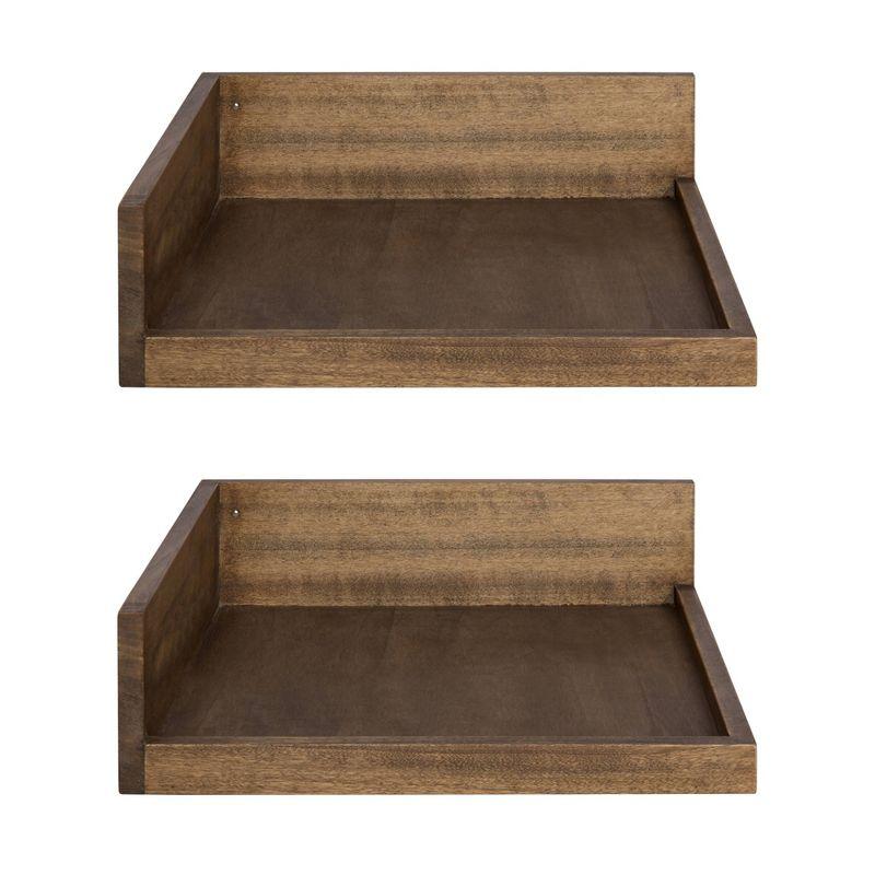 Rustic Brown Wood Floating Corner Wall Shelves, 16" Set of 2