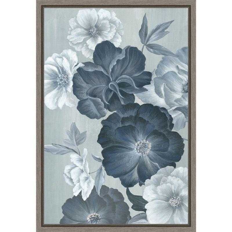 Delicate Blooms II Blue and Gray Canvas Wall Art