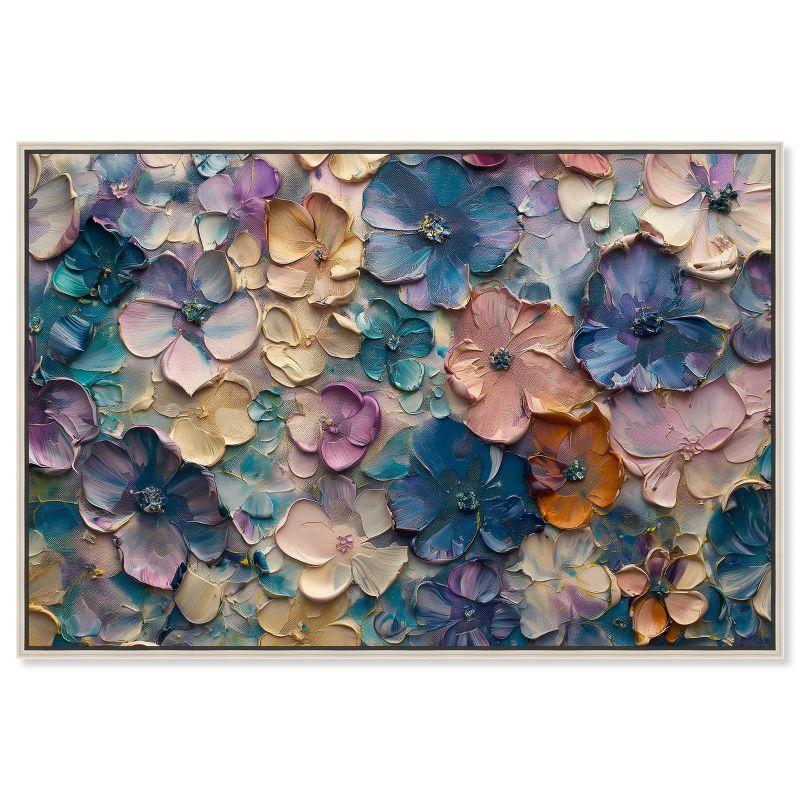 Art Remedy Jewel Flowers Colorful buterfly and flowers wall art, 24" x 16", Silver Frame