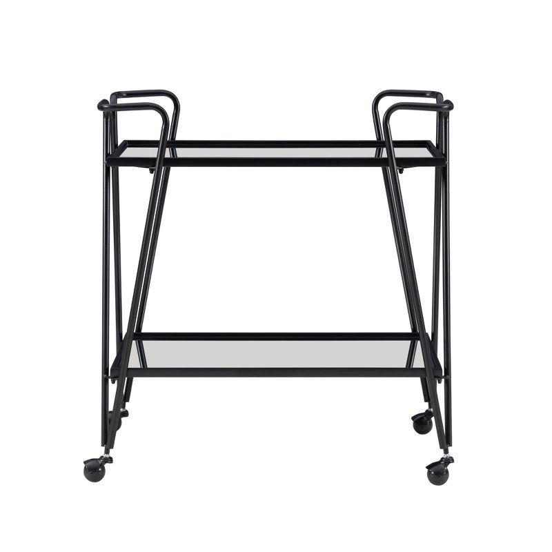 Lawsonia Sleek Black Iron & Mirrored 2-Tier Mobile Bar Cart