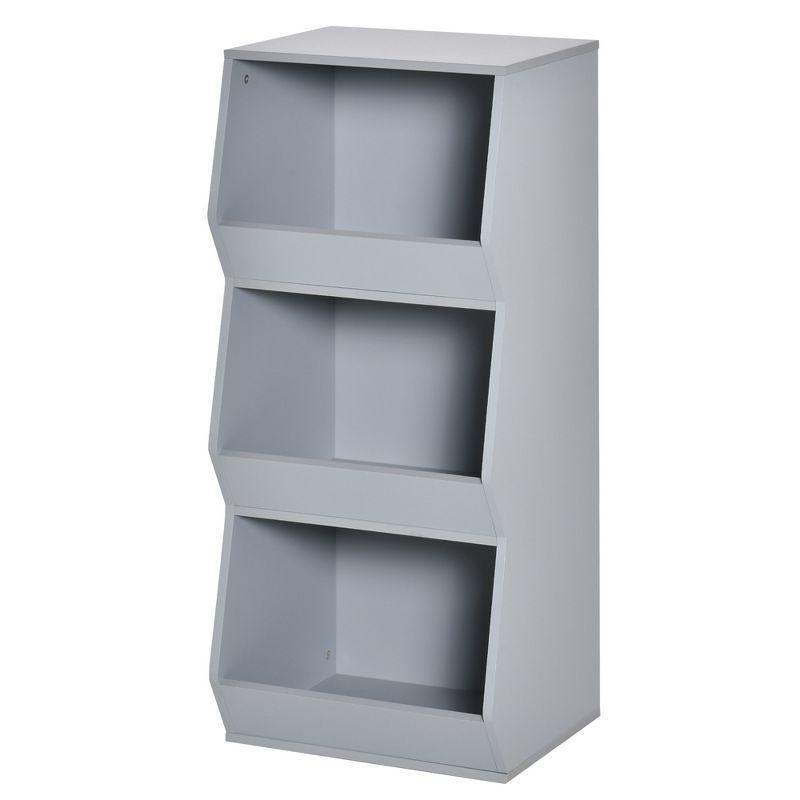 HOMCOM Kids Storage Cabinet Anti-toppling Design with 3 Tiered Shelves for Ample Space and Organization, 35.5" H, gray