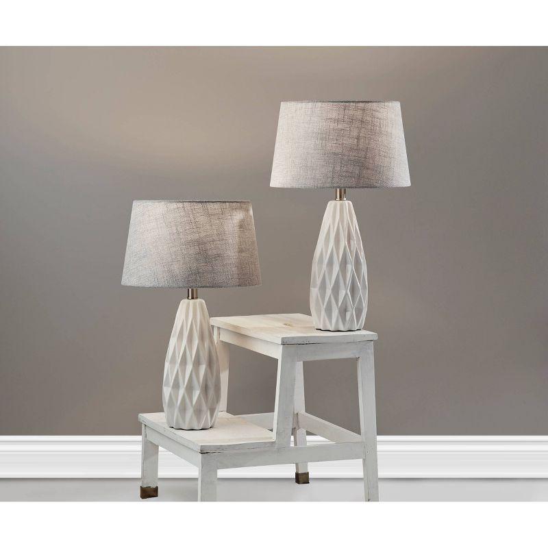 White and Light Gray Ceramic Table Lamp Set with Textured Fabric Shade