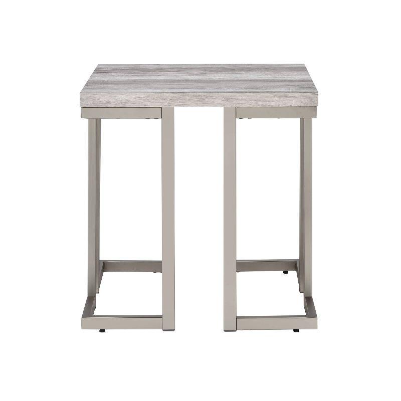 David End Table Gray Driftwood/Metal - Steve Silver Co.: Pewter Iron Base, Square Shape, No Tools Assembly