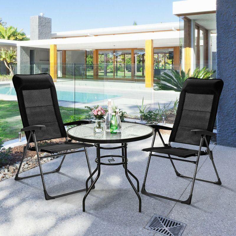 Black Adjustable Folding Patio Dining Chairs with Arms, Set of 2