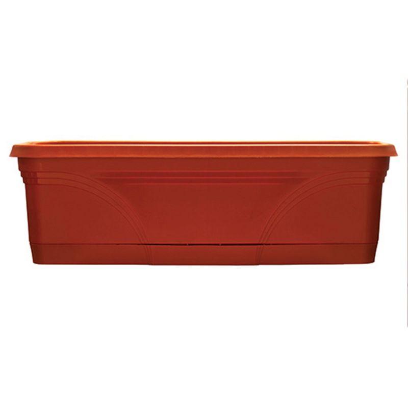 Southern Patio 36 Inch Rectangular Plastic Medallion Hanging Windowsill and Garden Box Planters with Drainage Holes, Terracotta (2 Pack)