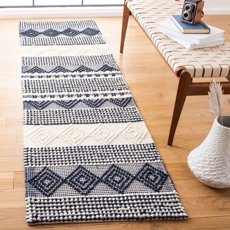 Southwestern Handmade Flatweave Wool/Cotton Dark Navy/Ivory Area Rug