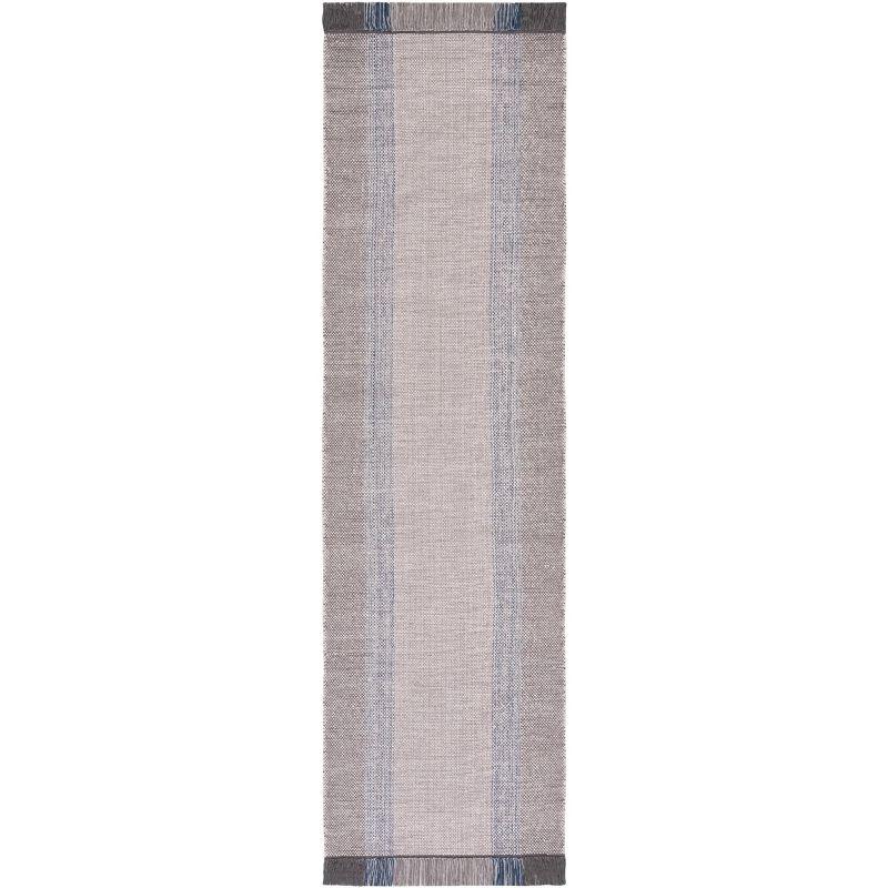 Handwoven Blue and Grey Cotton Flat Woven Rug, 2' 3" x 12'