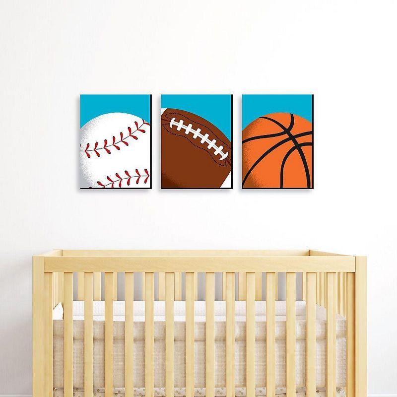 Big Dot of Happiness Go, Fight, Win - Sports Themed Nursery Wall Art, Kids Room Decor & Game Room Home Décor - 7.5 x 10 inches - Set of 3 Prints