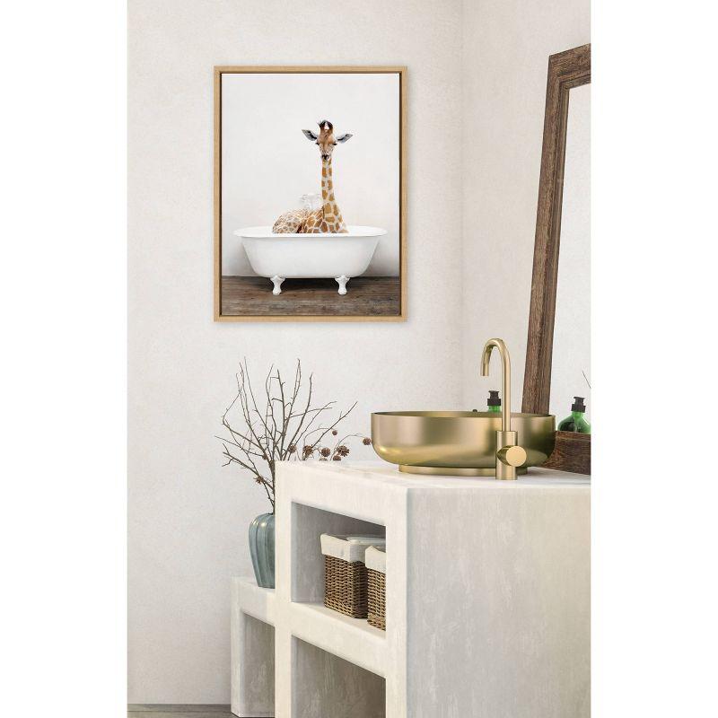 18" x 24" Sylvie Giraffe 2 in The Tub Color Framed Canvas by Amy Peterson - Kate & Laurel All Things Decor