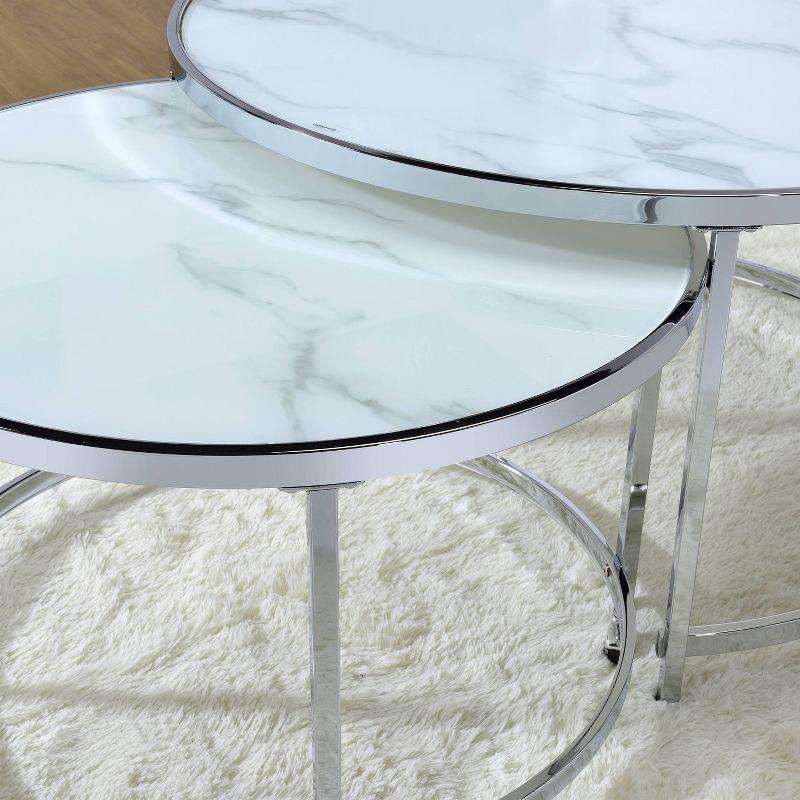 Rayne Nesting Cocktail Table White - Steve Silver Co.: Chrome Frame, Faux Marble Top, 2-Piece Set