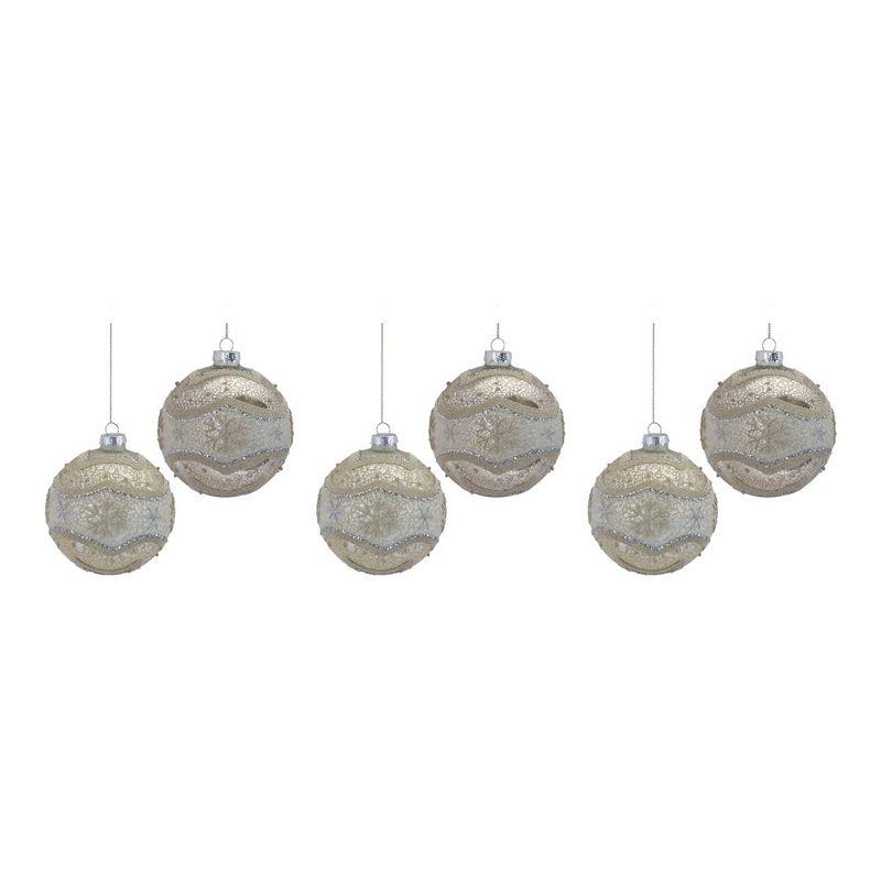 Snowflake Silver and Gold Glass Ball Ornaments Set of 6