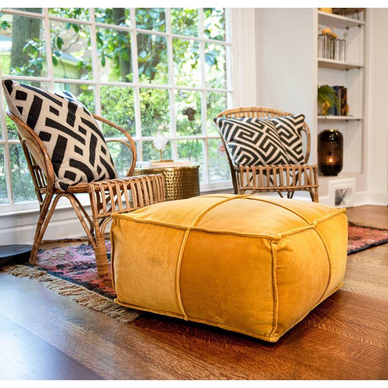 Goldenrod Yellow Square Cotton Velvet Pouf