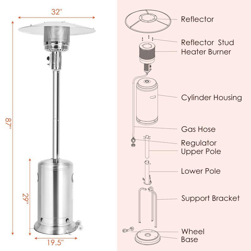 Silver Stainless Steel Propane Patio Heater with Wheels