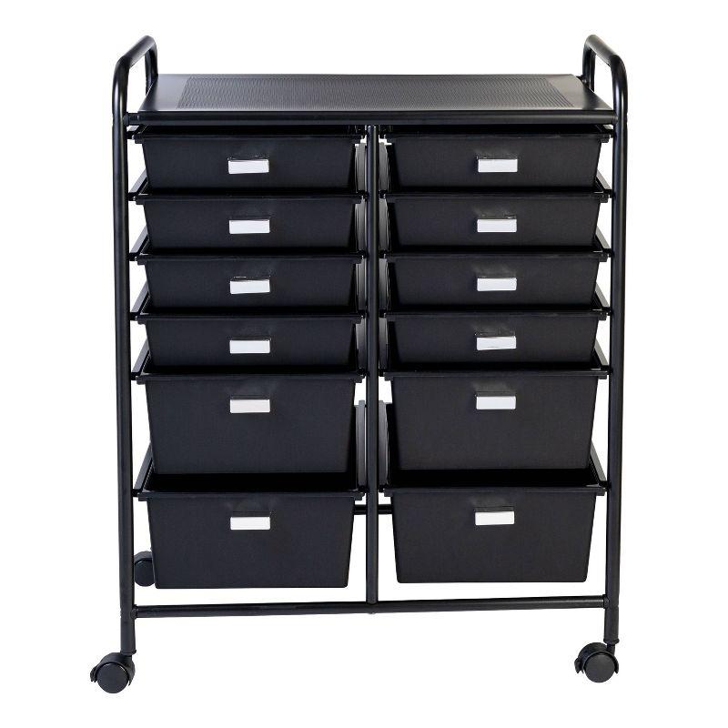 Black Chrome 12-Drawer Rolling Storage Cart with Lockable Casters