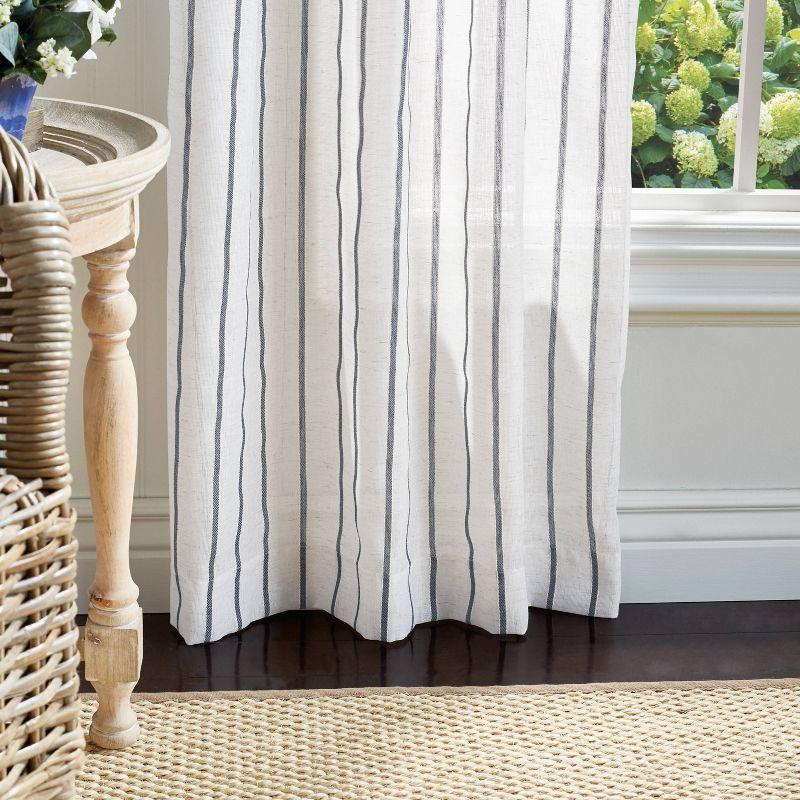 Gray Sheer Tab Top Striped Window Curtain Panels