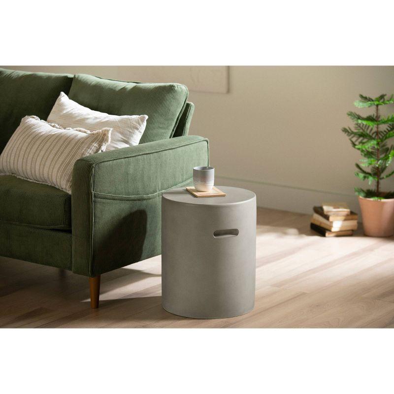 South Shore Bellulo Cylindrical Side Table Greige: Durable Magnesium Oxide, Scratch & Water Resistant