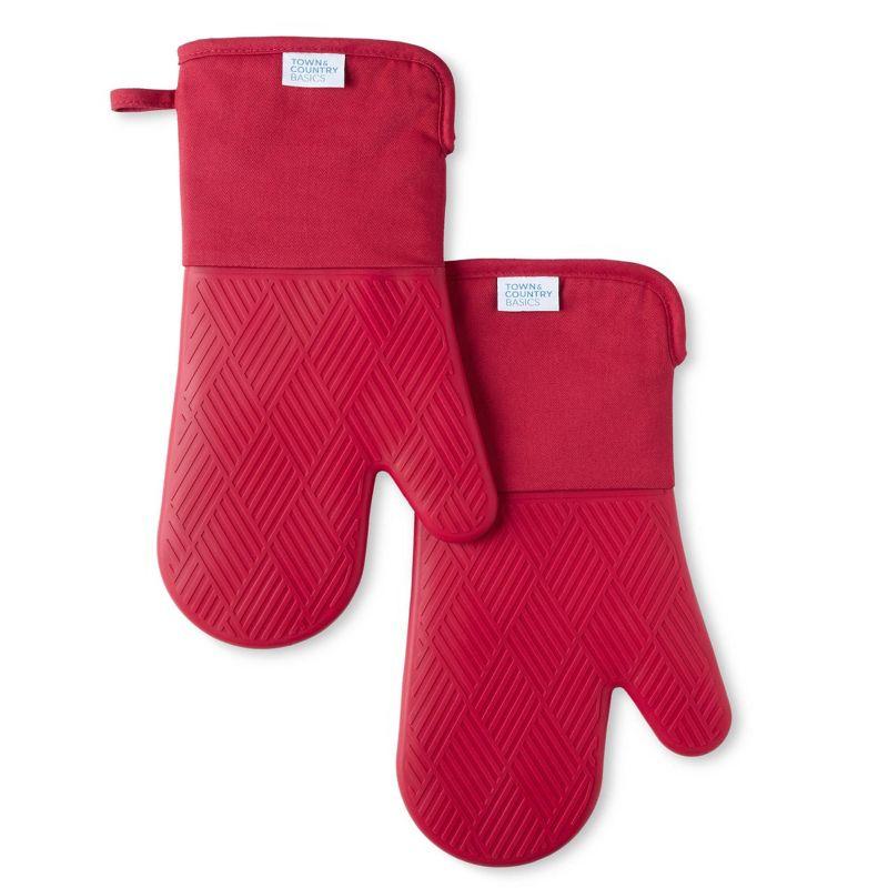 Red Basketweave Soft Silicone Oven Mitt 2-Pack Set