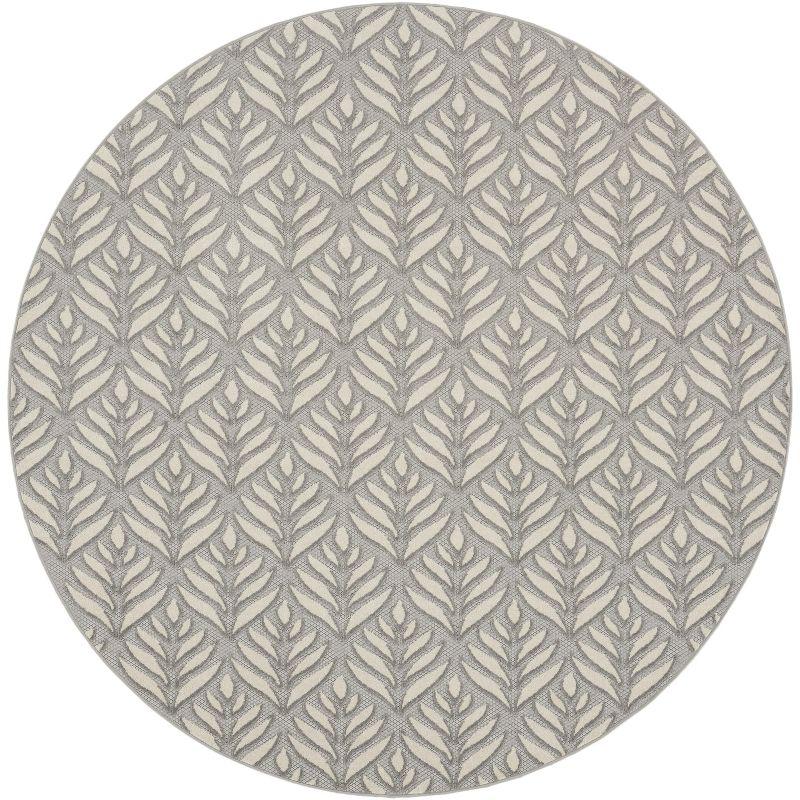 Aloha 8' Round Gray Synthetic Tropical Palm Outdoor Rug