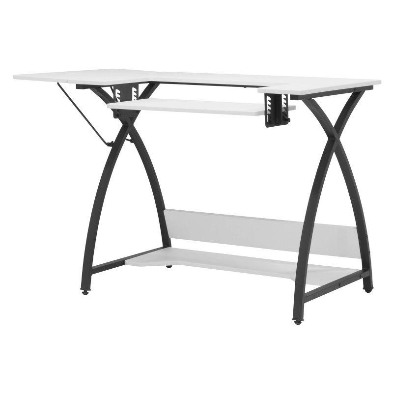 Comet Plus Sewing/Office Table with Fold Down Top, Height Adjustable Platform and Bottom Storage Shelf Black/White - Sew Ready: Crafting Desk