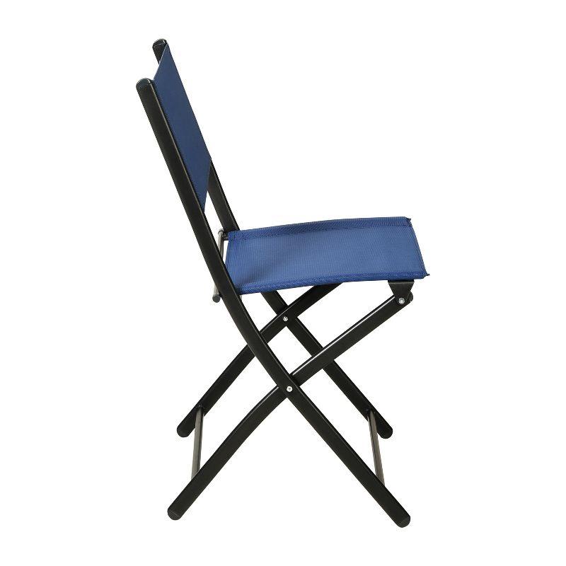 Emma and Oliver Set of 2 Folding Chairs for Indoor/Outdoor Use with Navy Flex Comfort Material and Black Steel Frames