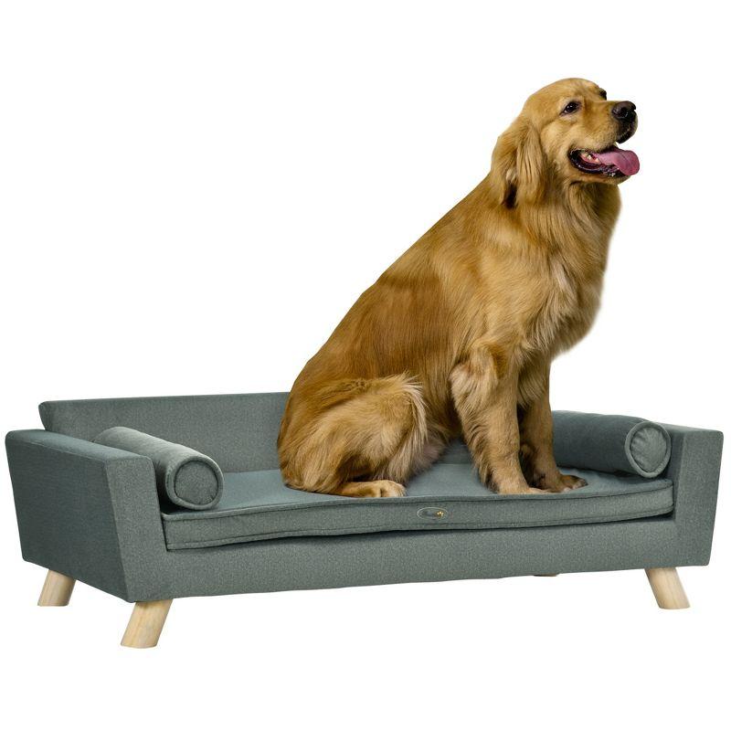 Gray Elevated Foam Dog Sofa Bed with Removable Pillows