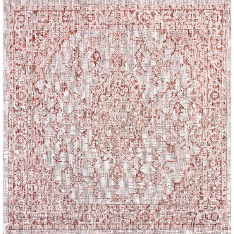 5' Square Rozetta Boho Medallion Textured Weave Indoor/Outdoor Area Rug, Red/Taupe - JONATHAN Y