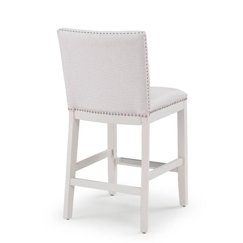 Comfort Pointe Arissa Counter Height Barstool Snow: Upholstered, Hardwood Frame, Nailhead Trim