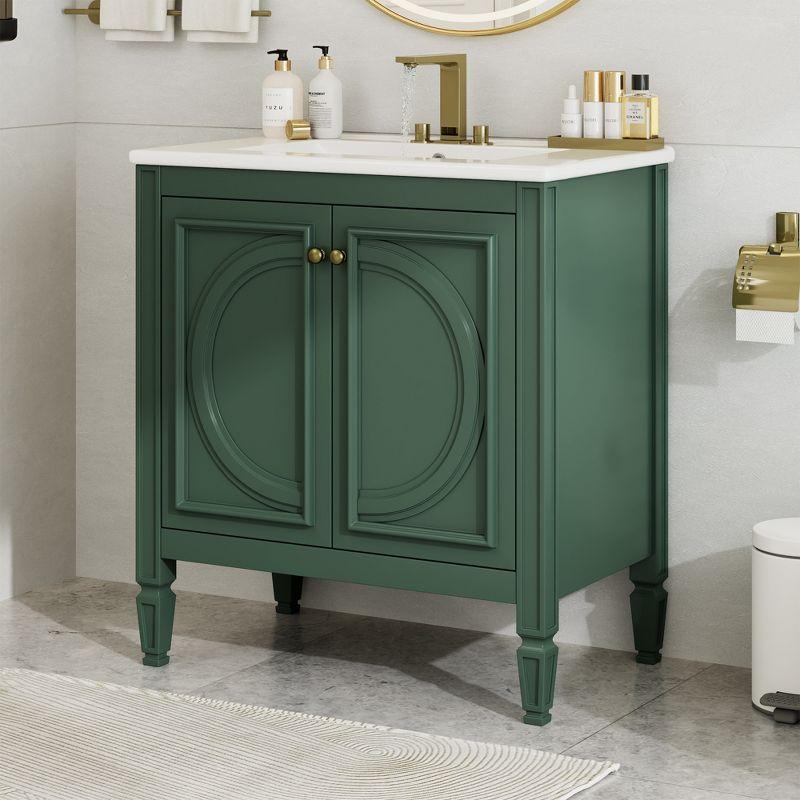 Christopher Knight Home Alison 30" Modern Rubberwood Bathroom Vanity with Ceramic Sink, Shelves and Drawer, Green