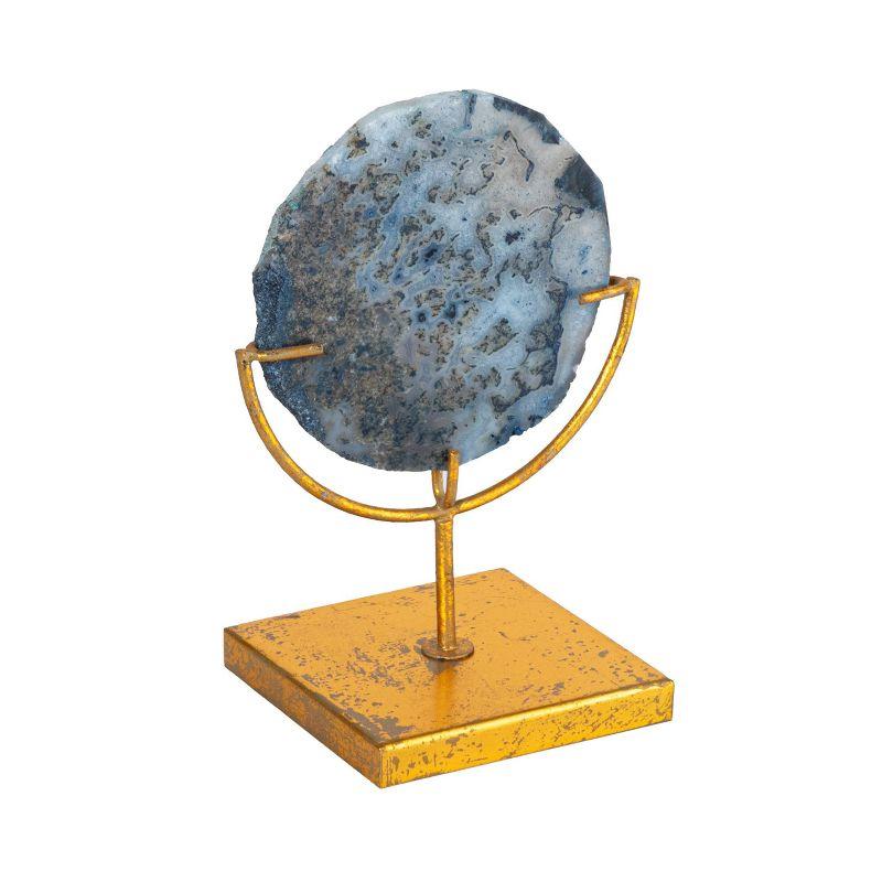 Storied Home Agate on Stand Blue 4" Includes 1 Stand Only: Luxury Glam Metal Sculpture, Indoor Decorative Object