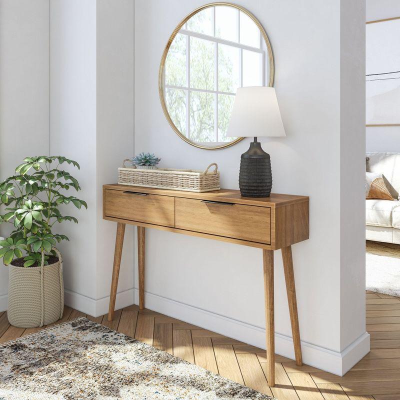 Pecan Mid Century Modern Wood Console Table with Storage